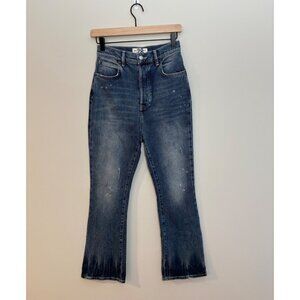 Free People We the Free Flare High-Rise Button Distressed Splatter Denim Jeans